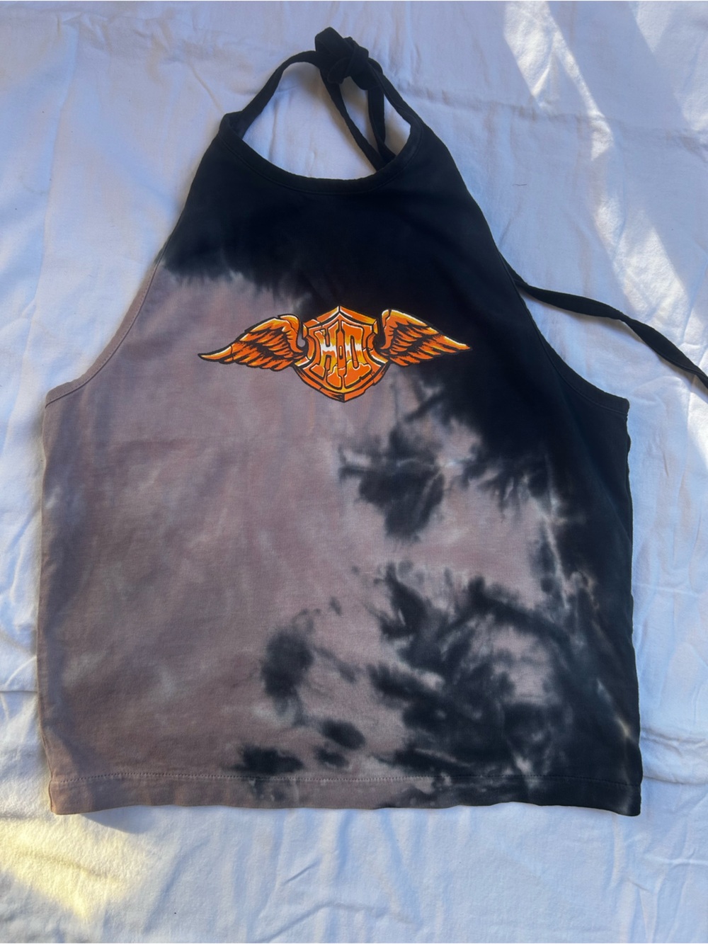 Harley-Davidson Black & Gray Tie-Dye Swim Trunks with Orange Wing Emblem